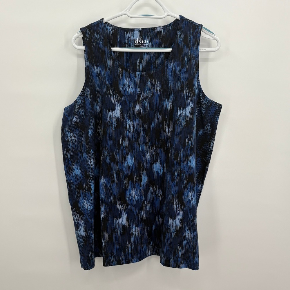 Denim & Co Mens Blue Black Abstract Brushstroke Tank Top Scoop Neck XL NEW NWOT